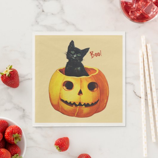 Katze in Pumpkin Halloween Papier Napkins Serviette (Beispiel)