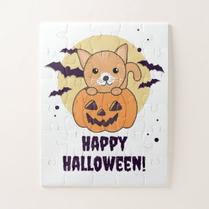 Katze in Pumpkin Sweet Cats Happy Halloween Jigsaw Puzzle