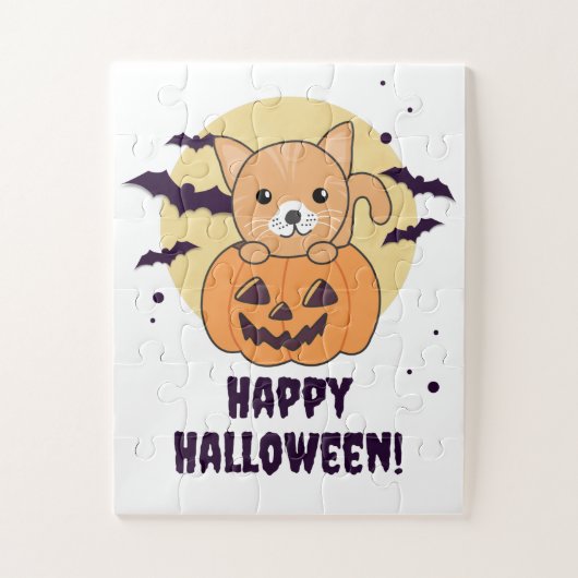 Katze in Pumpkin Sweet Cats Happy Halloween Jigsaw Puzzle (Vertikal)