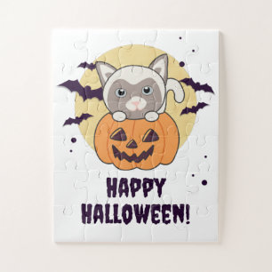 Katze in Pumpkin Sweet Cats Happy Halloween Jigsaw Puzzle