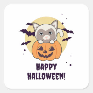 Katze in Pumpkin Sweet Cats Happy Halloween Quadratischer Aufkleber