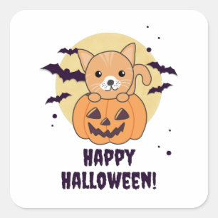 Katze in Pumpkin Sweet Cats Happy Halloween Quadratischer Aufkleber