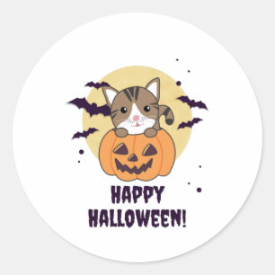 Katze in Pumpkin Sweet Cats Happy Halloween Runder Aufkleber