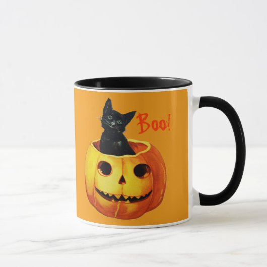 Katze in Pumpkin Vintage Halloween Kaffee Tasse (Rechts)