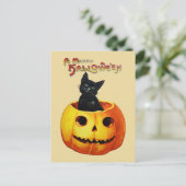 Katze in Pumpkin Vintage Halloween Postkarte (Stehend Vorderseite)