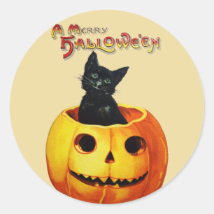 Katze in Pumpkin Vintage Halloween Stickers