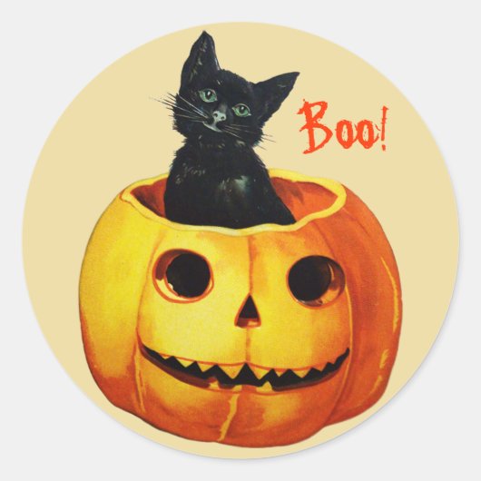 Katze in Pumpkin Vintage Halloween Stickers (Vorderseite)