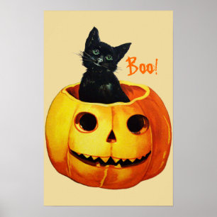 Katze in Pumpkin Vintages Halloween-Poster Poster