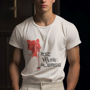 Katze in rosa Farbe mit grauem Mic Meow Bitte T-Shirt