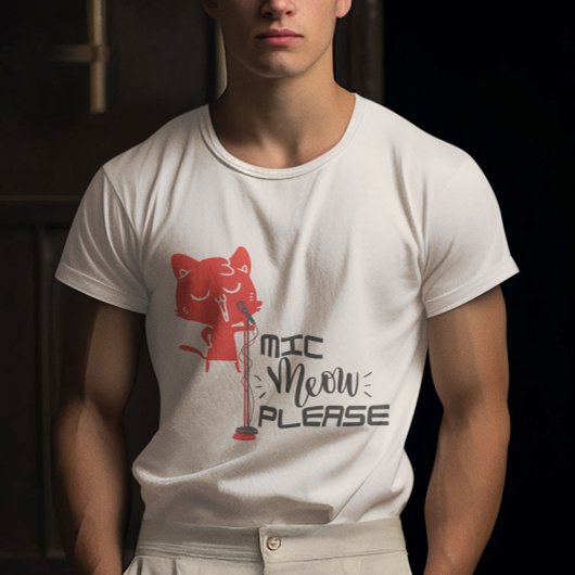 Katze in rosa Farbe mit grauem Mic Meow Bitte T-Shirt