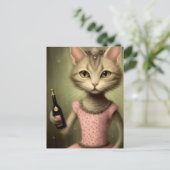 Katze in rosa Kleid Postkarte (Stehend Vorderseite)