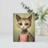 Katze in rosa Kleid Postkarte (Stehend Vorderseite)
