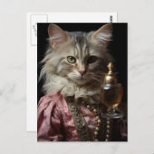 Katze in Rosa und Perlen Postkarte (Vorne/Hinten)