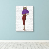 Katze in rotem Kleid Leinwanddruck (Insitu (Holzboden))