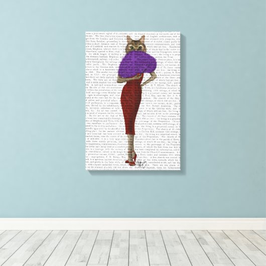 Katze in rotem Kleid Leinwanddruck (Insitu (Holzboden))