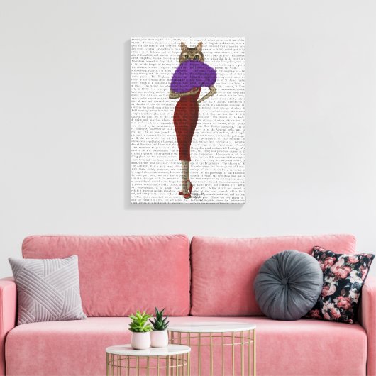 Katze in rotem Kleid Leinwanddruck (Insitu (Wohnzimmer))