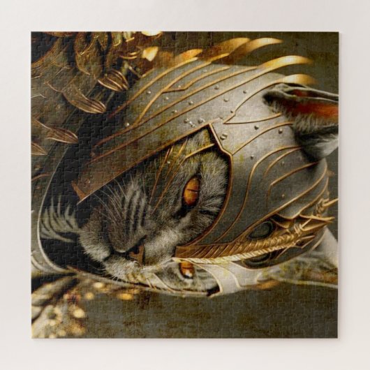 Katze in Samurai Helmet. Puzzle (Horizontal)