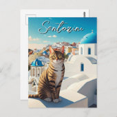 Katze in Santorini Griechenland Cyclades Travel Postkarte (Vorne/Hinten)