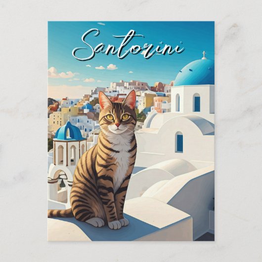 Katze in Santorini Griechenland Cyclades Travel Postkarte (Vorderseite)