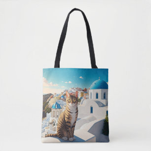 Katze in Santorini Griechenland Cyclades Travel Tasche