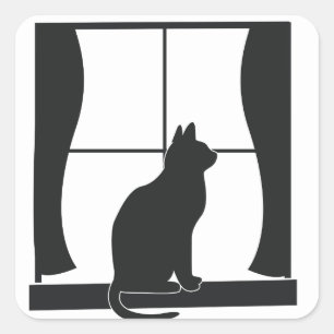 Katze in Silhouette Sitzend im Fenster Quadratischer Aufkleber