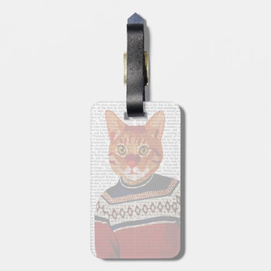 Katze in Ski-Strickjacke 2 Gepäckanhänger (Rückseite vertikal)