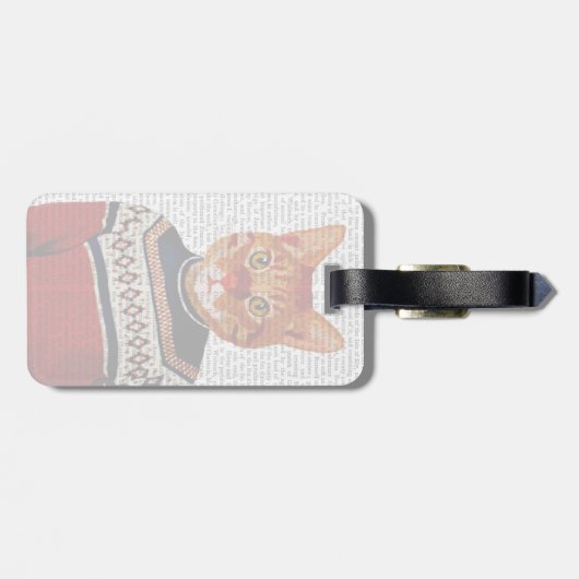 Katze in Ski-Strickjacke 2 Gepäckanhänger (Rückseite horizontal)