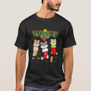 Katze in Sock Santa Christmas Pajamas Lights Funny T-Shirt