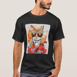 Katze in Sonnenbrille Künstlerischer Japanischer S T-Shirt