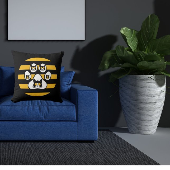 Katze in Sonnenbrille Vintage Sonnenuntergang Paws Kissen (Von Creator hochgeladen)