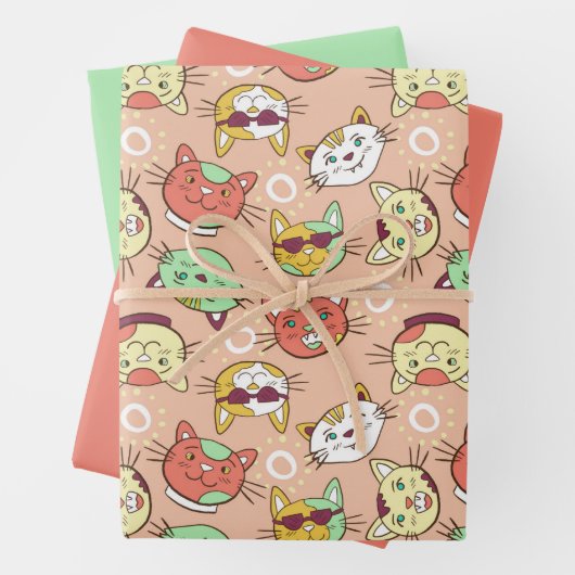 Katze in Sonnenbrillen Muster Geschenkpapier Set (Beispiel)