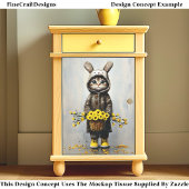 Katze in Sonnenmütze, Korb der Blume BU4 Decoupage Seidenpapier