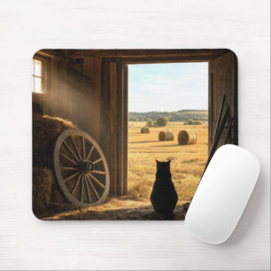 Katze in sonniger Scheunentür Mousepad