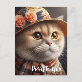 Katze in Strohhut Katzenliebhaber Postkarte