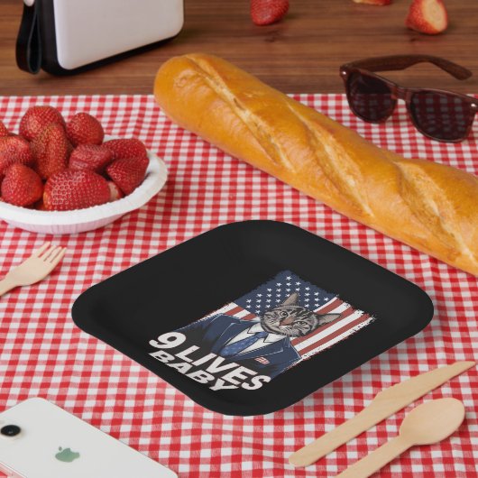 Katze in Suite mit Trump Hair American Flag 9 Live Pappteller (Picknick)