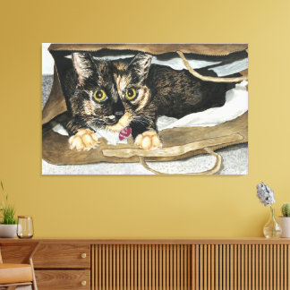 Katze in Taschen Aquarellmalerei Wrapped Canvas Leinwanddruck