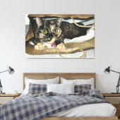 Katze in Taschen Aquarellmalerei Wrapped Canvas Leinwanddruck (Insitu (Schlafzimmer))