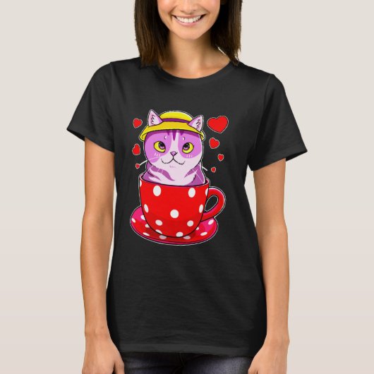 Katze in Teetasse Kätzchen T-Shirt (Vorderseite)