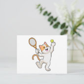 Katze in Tennis mit Tennisschläger Postkarte (Stehend Vorderseite)