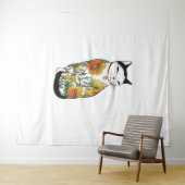 Katze in Tiger Blume Tattoo Wandteppich (Beispiel (Horizontal))