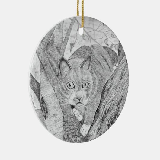 Katze in Tree Keramik Ornament (Rechts)