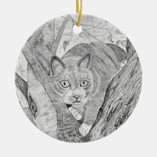 Katze in Tree Keramik Ornament (Vorne)