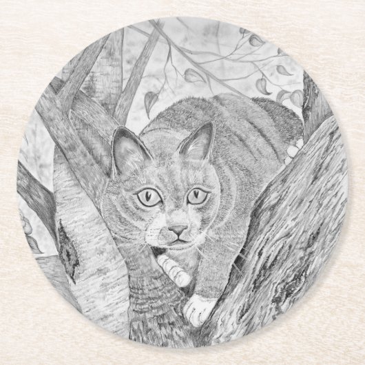 Katze in Tree Runder Pappuntersetzer (Vorderseite)