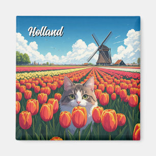 Katze in Tulip Fields Holland Niederlande Magnet