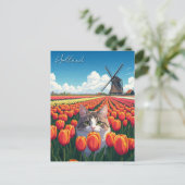 Katze in Tulip Fields Holland Niederlande Postkarte (Stehend Vorderseite)