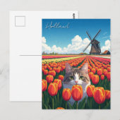 Katze in Tulip Fields Holland Niederlande Postkarte (Vorne/Hinten)