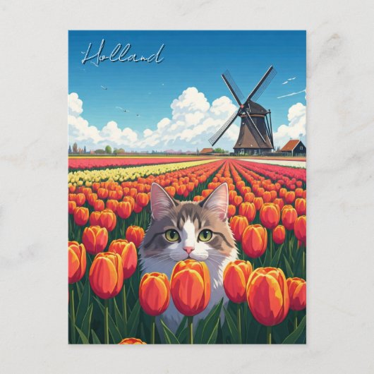 Katze in Tulip Fields Holland Niederlande Postkarte (Vorderseite)