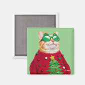 Katze in Ugly Christmas Sweater Magnet (Vorderseite/Rückseite)