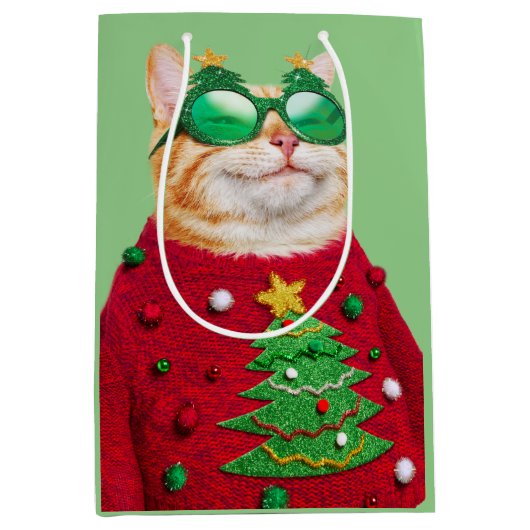 Katze in Ugly Christmas Sweater Mittlere Geschenktüte (Vorderseite)