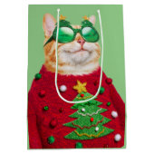 Katze in Ugly Christmas Sweater Mittlere Geschenktüte (Rückseite)